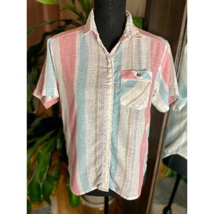 Vintage Try1 Red, White, Blue Striped Snap-Down Top